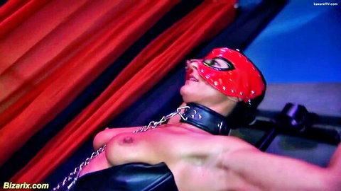 Masked muscle MILF in leather BDSM gear for extreme rough sex
