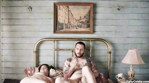 Flor Eduarda Gurrola petite Latina nude with tattooed man on bed