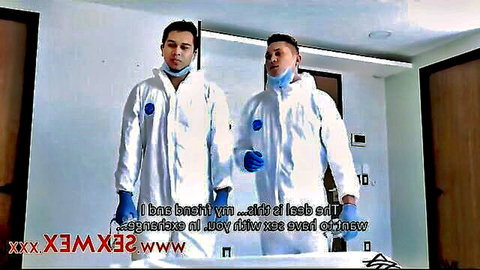 Two Asian men in hazmat suits for Step Mom and Son Quarantine Part 3 roleplay