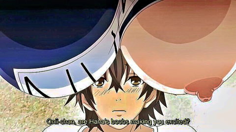 Anime sister Hana teases brother with massive boobs and visible nipple