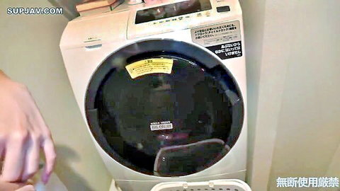 Hand teasing front-loading washing machine in Japanese adult video scene