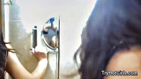 Indian beauty teases with plumber tool in steamy bathroom
