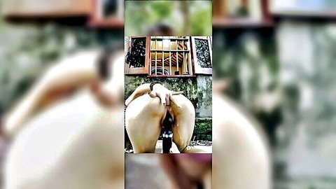 Vietnamese amateur cam girl bent over, big ass exposed with bottle insertion
