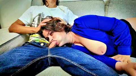 Expressia Girl stepmom gets face fucked hard by stepson in blue top