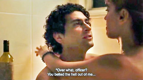 Faezeh Alavi nude tits in Tennessine 2023 bathroom embrace scene