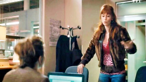 Audrey Fleurot redhead in hot office scene HPI S1, cleavage tease