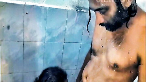 Sri Lankan stepmom joins wet bath with stepson, intimate oral tease