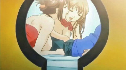 Busty anime girls in intimate threesome kiss from Milk Junkies Ep.3 hentai