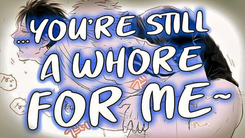 DecaVA in anime yaoi scene: dominant top rewards boyfriend with intense anal fuck, 'You're still a whore for me' text