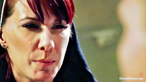 Intense redhead in nun habit for divine femdom intervention