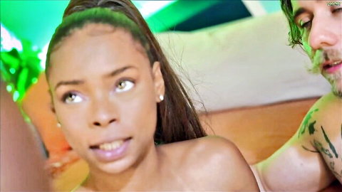 Lazyasses Chaturbate blowjob show: ebony babe topless with tattooed guy