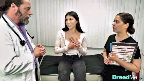 Ziggy Star and Penelope Woods as nurses seducing doctor boss in office threesome