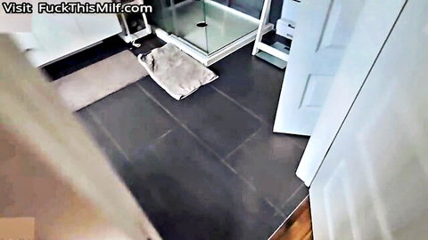 Empty steamy bathroom with open shower door and towel on floor teasing MILF fuck action