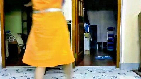 Riyazeth & Rizna Lankan Muslim couple private show, woman in orange dress teasing