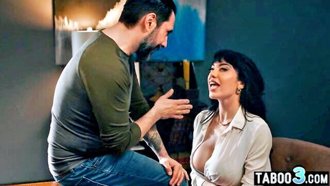 Naughty Hispanic cougar in low-cut blouse seduces director with big cleavage