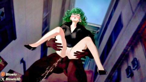 Green-haired hentai babe lifted legs spread squirting pussy on BBC cock in alley