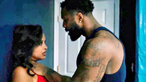 Claudia Jordan as curvy ebony Morgan grabbed by muscular black handyman