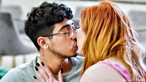 Lauren Phillips redhead milf kissing curly-haired stud passionately