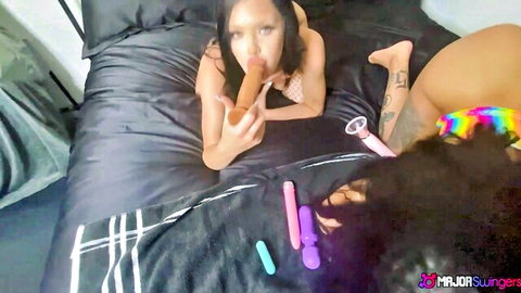 Ava Valentina and Selina Moon sharing Rome Major's big black cock