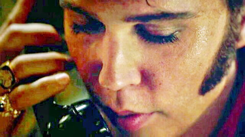 Austin Butler as Elvis intense close-up in Elvis 2022 hot scene with Olivia DeJonge