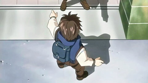 Hentai anime teen in school uniform walking away with backpack