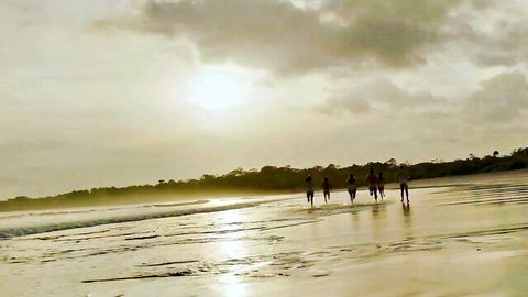 Julia Dorto, Gaby Gnazzo, Sharo Cerquera topless on beach at sunset