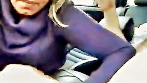 Blonde gypsy Mariana in purple sweater seducing in car