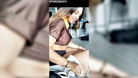 Brattygbaby teases sloppy handjob in sexy delivery girl outfit