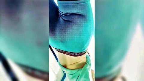 Stinkybutt teases with ass reveal in teal Calvin Klein thong, oops moment