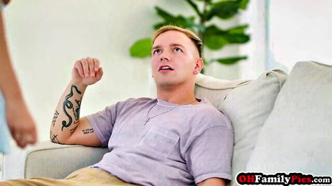 Blond stepsister gets humped hard by stepbro on couch