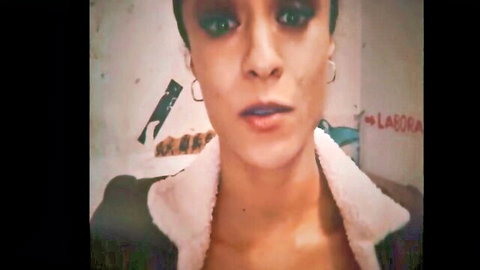 Alyssa Divine close-up in fur-collared coat, Half Life parody