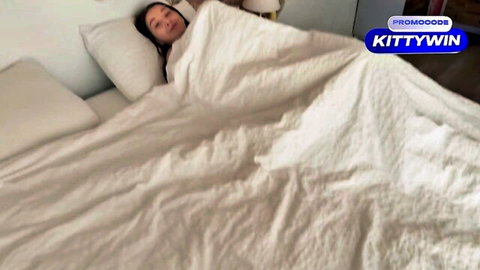 Asian beauty in bed under sheets, teasing step sis vibe from family therapy porn