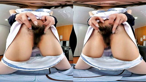 Japanese nurse babe spreads hairy pussy wide under skirt in medical POV