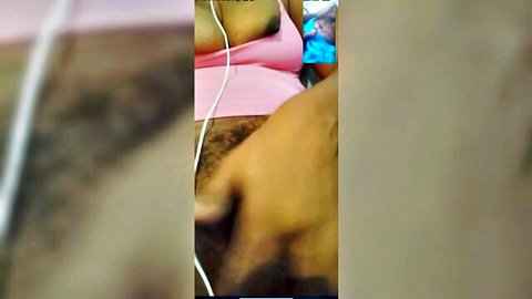 Sinhala video call hottie in pink top with hairy cock close-up