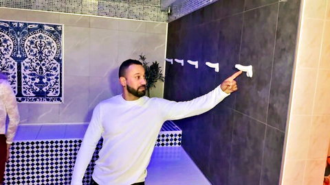 Amateur man in hammam teasing secret fantasy fulfillment
