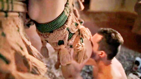 Blu Chanelle in Hamaca Sutra erotic scene, man kissing thigh intimately