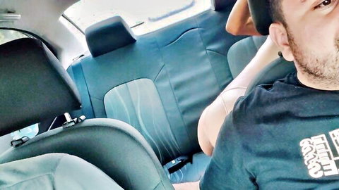 Amateur latina teases in car backseat with bearded friend