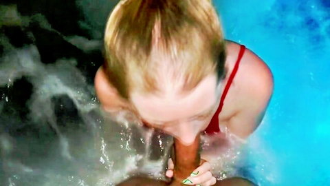 Ally Blake blonde in red bikini giving blowjob in hot tub