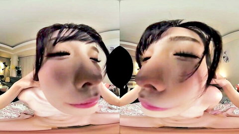 Japanese vixen in seductive VR close-up with closed eyes and pouty lips