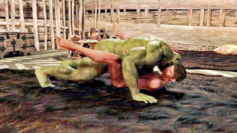 BenLuriel as Bennett pounded by green monster Amok in intense gay anal scene