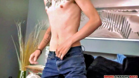 Vincent Russo shirtless slim guy teases with hand in jeans