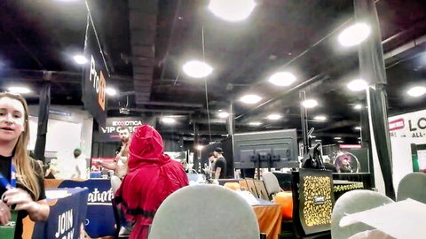 Anastasiaace555 in sexy red hood cosplay at event, natural small tits cam tease