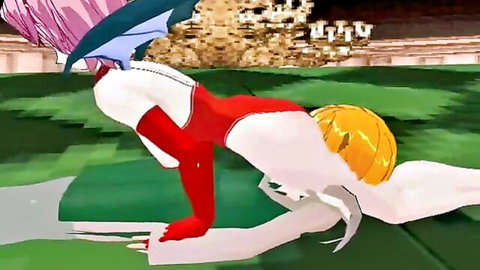MMD anime girl in red leotard bent over, exposed ass in fantasy pose