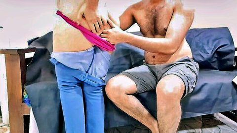 Vilashini Asian beauty with big ass, man pulling down her pink panties