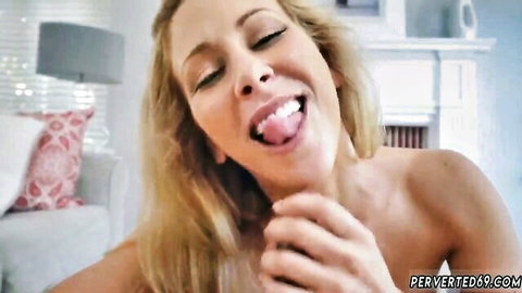 Blonde babe sticks tongue out with eyes rolling back in ecstatic pleasure POV