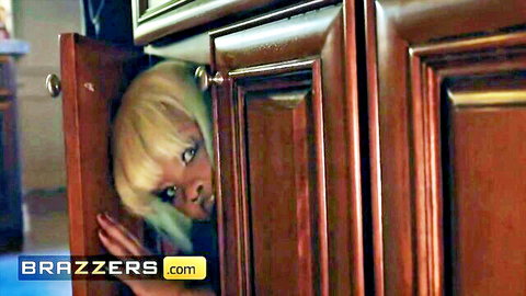 Claudia Obey peeks from cabinet in sneaky Brazzers home invasion scene