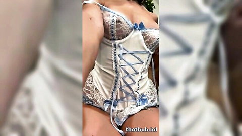 Natalie Roush in slutty bunny lingerie corset, teasing cleavage POV