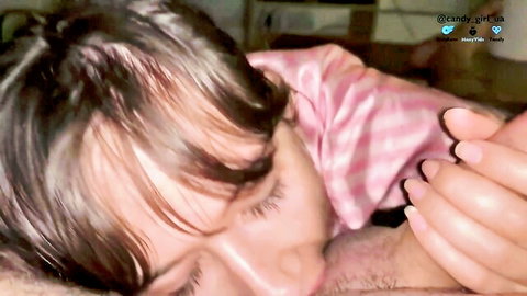 Amanda Remington MILF nuzzles hairy cock in pink nightie passion