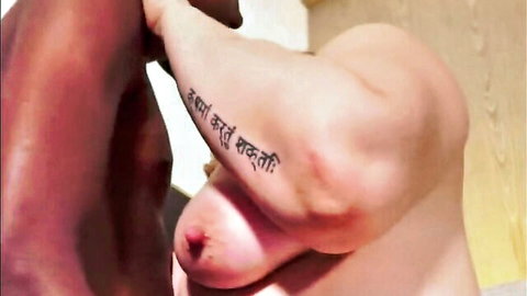PAWG big pale tits grabbed by muscular BBC arm in interracial porn