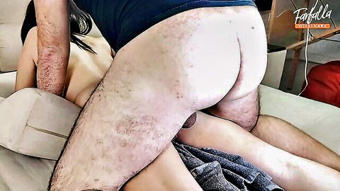 Amateur wife first anal creampie in doggy style with hairy stud